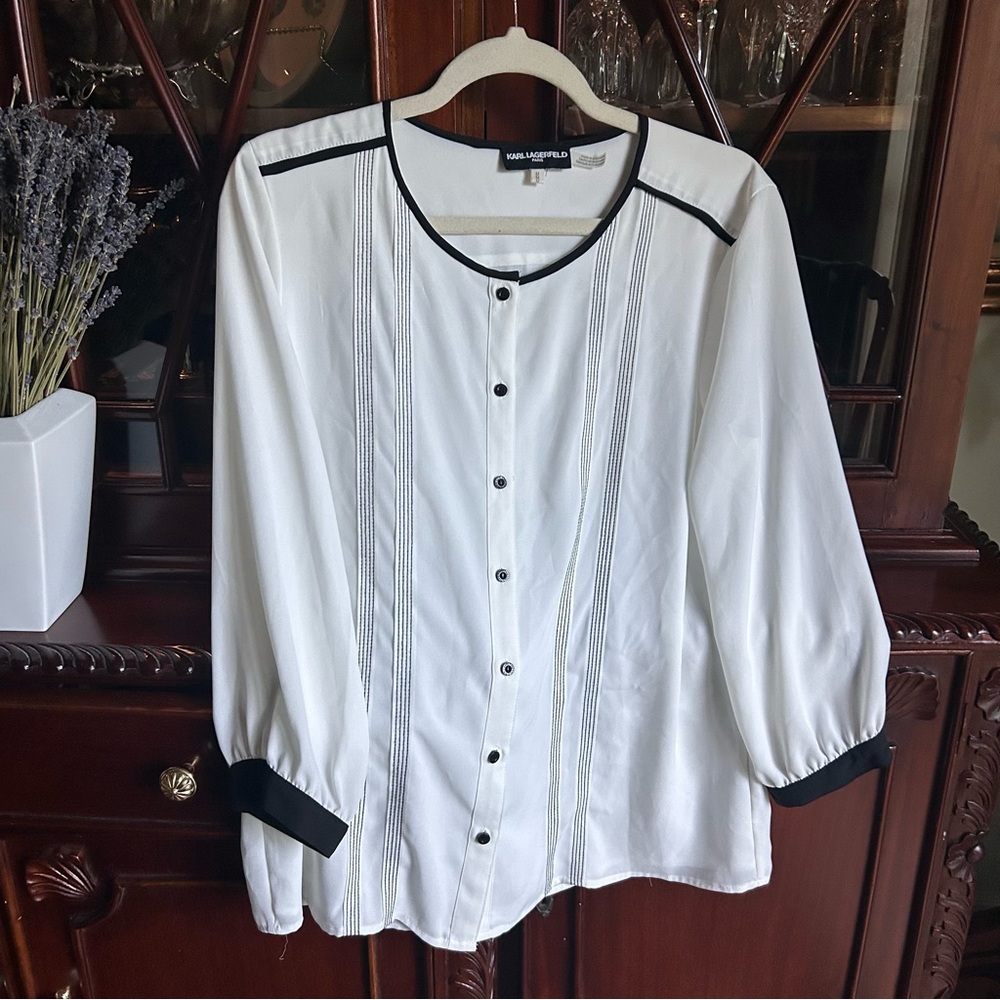 Karl Lagerfeld Paris White Blouse with Black Accents